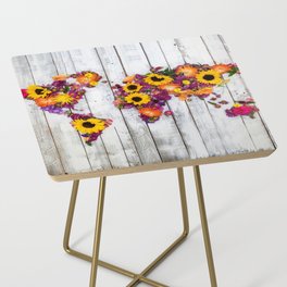 French Floral Bouquet on Rustic Upcycled Palette Wood World Map Art Side Table