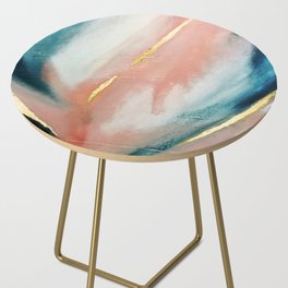 Celestial [3]: a minimal abstract mixed-media piece in Pink, Blue, and gold by Alyssa Hamilton Art Side Table