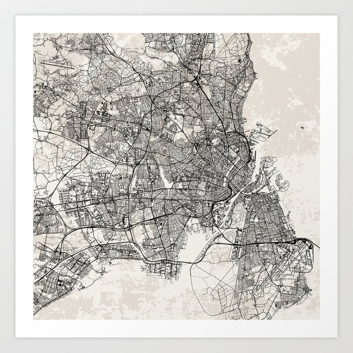 Copenhagen, Denmark - City Map Art Print - Black and White Art Print