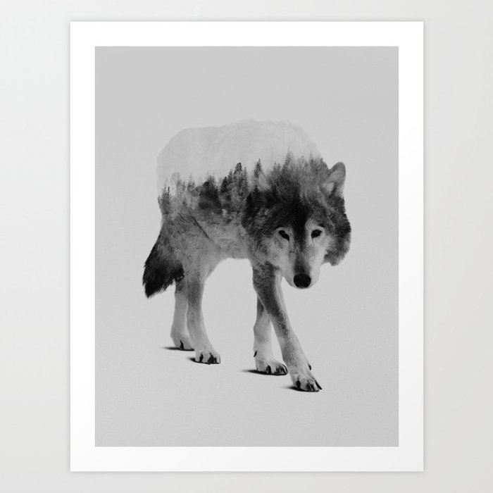 Wolf In The Woods (black & white version) Art Print