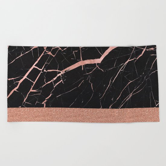 Dark stormy rose gold marble Beach Towel