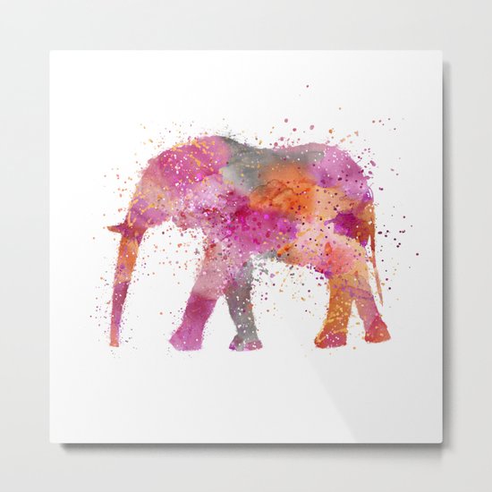 Artsy watercolor Elephant bright orange pink colors Metal Print