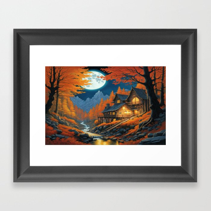 Landscape: Forest, autumn leaves, fall leaves, creek mountains Framed Art Print