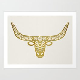 Floral Longhorn – Gold Metallic Silhouette Art Print