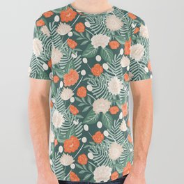 Floral wandering - retro flower bouquet - teal and orange All Over Graphic Tee