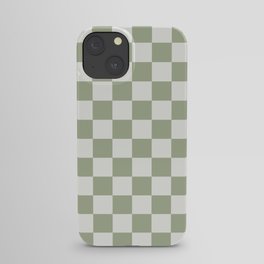 Checkerboard Check Checkered Pattern in Sage Green and Off White iPhone Case