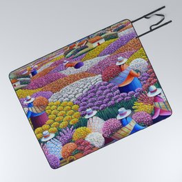 Pearl of the Andes Mountains - Valley of Starry Ranunculus Blossoms and Flower Sellers Picnic Blanket