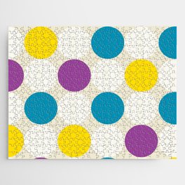 Yellow White Purple Blue Polka Dots on Beige Jigsaw Puzzle