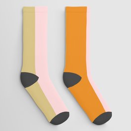 Colorful Retro Pink and Ochre Stripes Socks