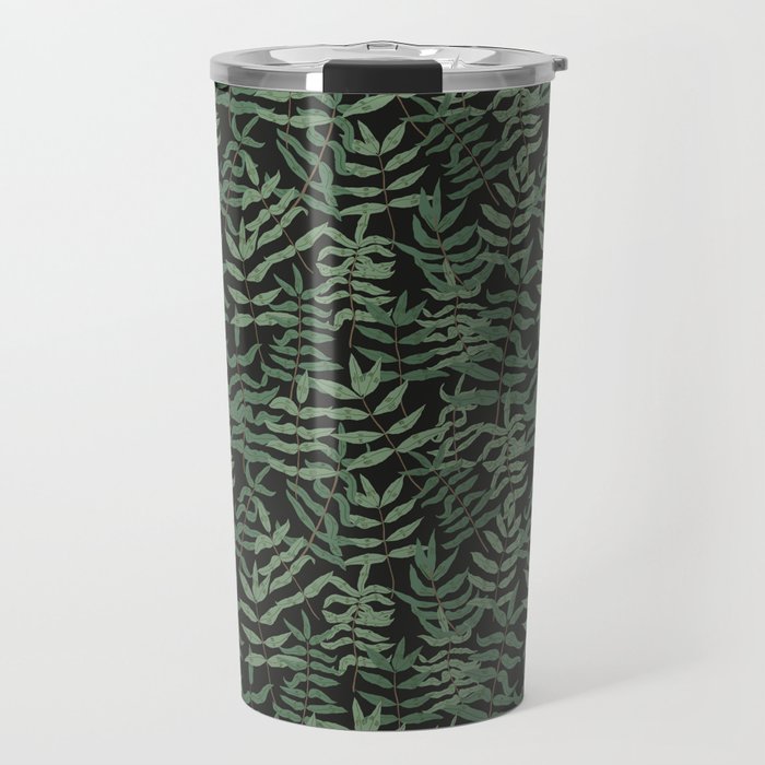 Ash - Green ash leaves on a black background Travel Mug