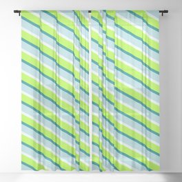 [ Thumbnail: Light Green, Teal, Powder Blue & Mint Cream Colored Stripes/Lines Pattern Sheer Curtain ]