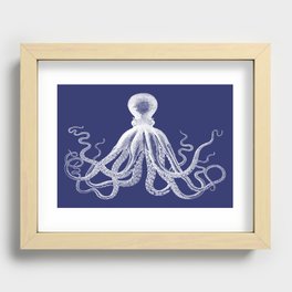Octopus | Vintage Octopus | Tentacles | Navy Blue and White | Recessed Framed Print