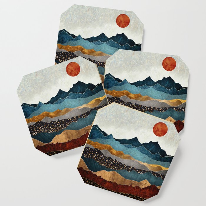Amber Dusk Coaster | Graphic-design, Digital, Watercolor, Amber, Landscape, Nature, Mountains, Hills, Gold, Copper
