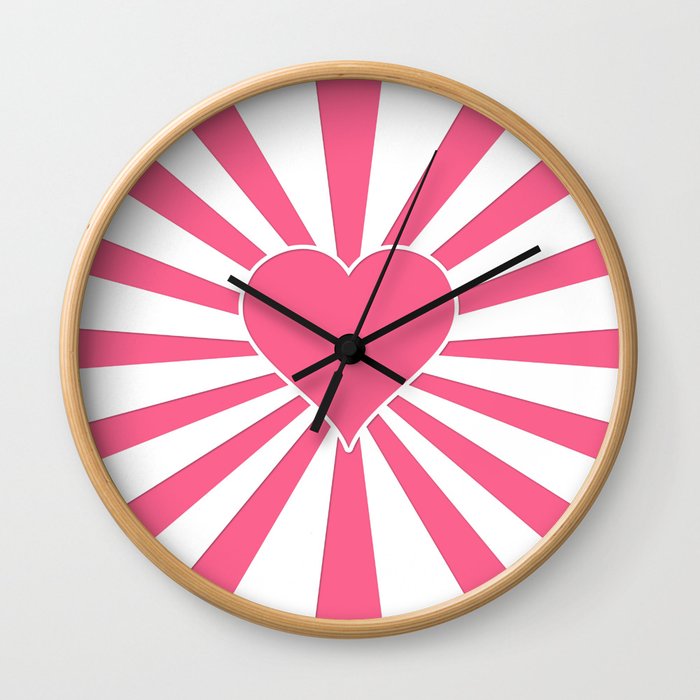 Midi Pink Valentine Sweetheart Sun rays Wall Clock