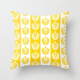 Mid Century Modern Flower Stripes Pattern Yellow Throw Pillow