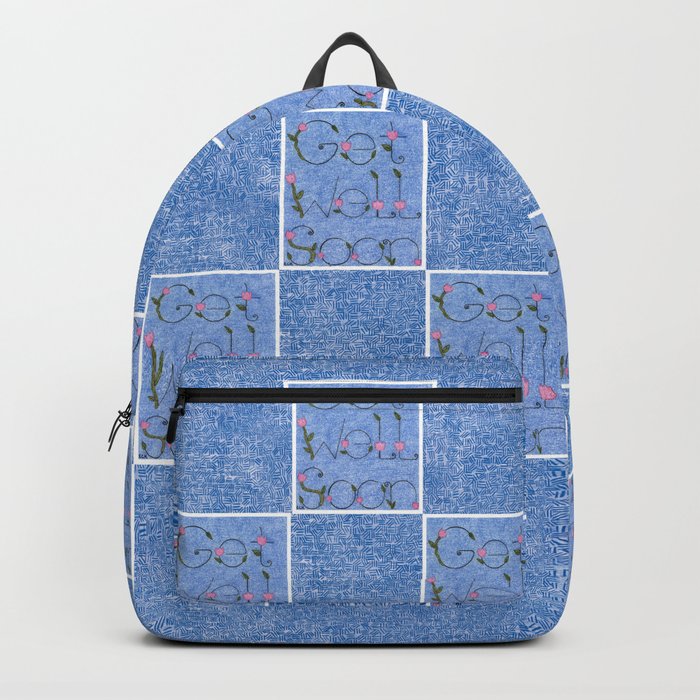 Get Well Soon on Blue Background with Flowers Backpack