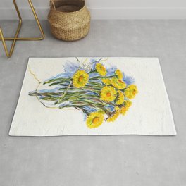 Yellow spring flowers-coltsfoot (watercolor on textured background) Rug