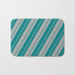 [ Thumbnail: Teal & Dark Grey Colored Lined/Striped Pattern Bath Mat ]