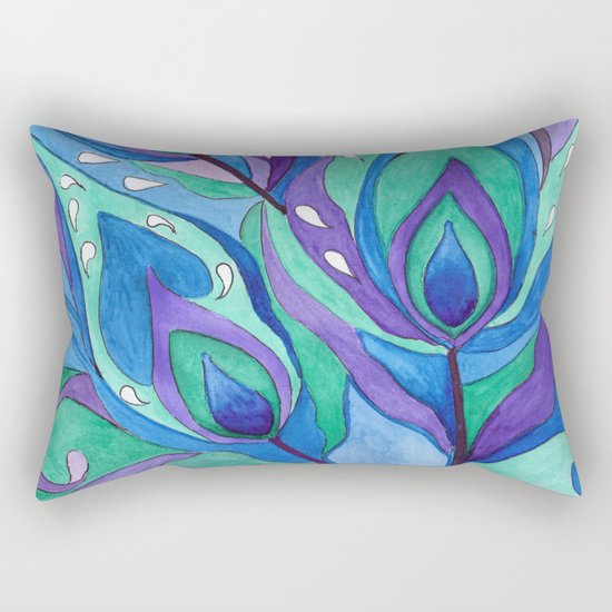 Watercolor . Abstraction . The peacock feather . 1 Rectangular Pillow