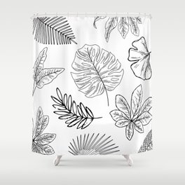 Plants and Leaves Pattern Black and White Shower Curtain