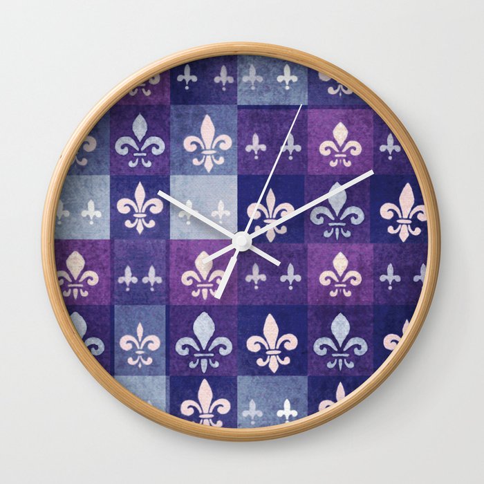 Fleur de lis in Blue Wall Clock