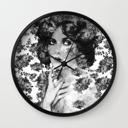 VINTAGE WOMAN AND ROSES BLACK GRAY AND WHITE  Wall Clock