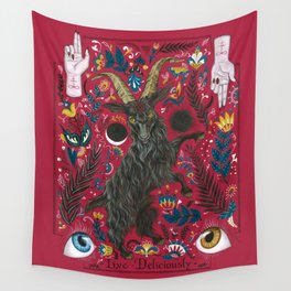 Black Phillip Wandbehang | Pattern, Baphomet, Goat, Red, Curated, Floral, Acrylic, Wallart, Design, Illustration 