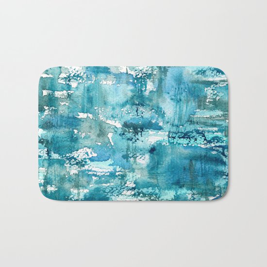Turquoise blue passion || watercolor Bath Mat