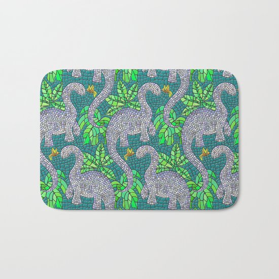 Mosaic Dinosaurs and Hummingbirds Bath Mat