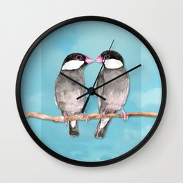 Two kissing Java sparrows Wall Clock