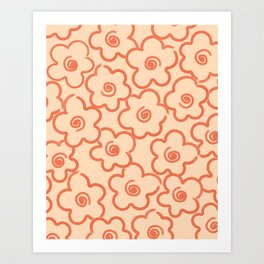 Flower Doodles in Orange & Peach Fuzz Art Print