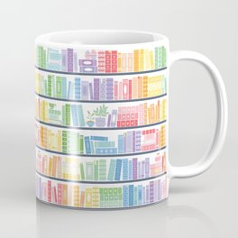 Rainbow Shelf Book Pattern - White Background Mug