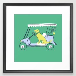 Golf Cart Golden Retriever Framed Art Print