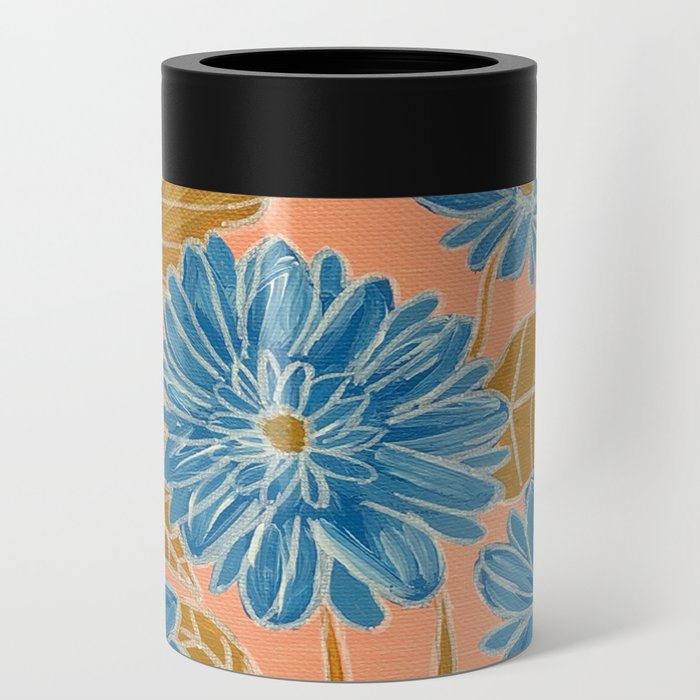 Orange and Blue Daisies Can Cooler