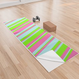 [ Thumbnail: Green, Turquoise & Hot Pink Colored Lines Pattern Yoga Towel ]