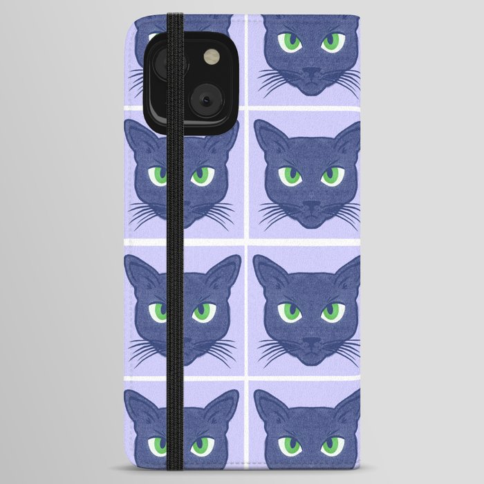 Retro Modern Periwinkle Cats Pattern iPhone Wallet Case