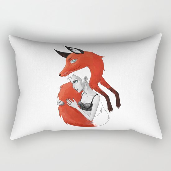 Girl and a Fox Rectangular Pillow