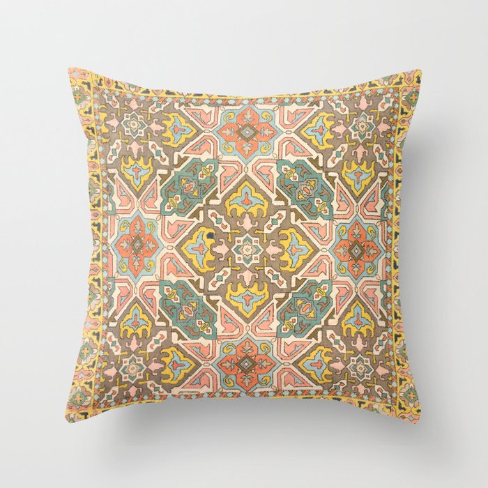 Geometric Persian Embroidery Print, 1800s Throw Pillow