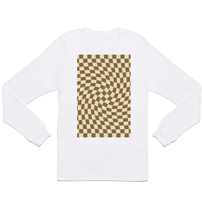 Check VI - Green Twist — Checkerboard Print Long Sleeve T Shirt