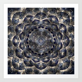 Silverstar Mandalaflower on navy blue jeans Art Print