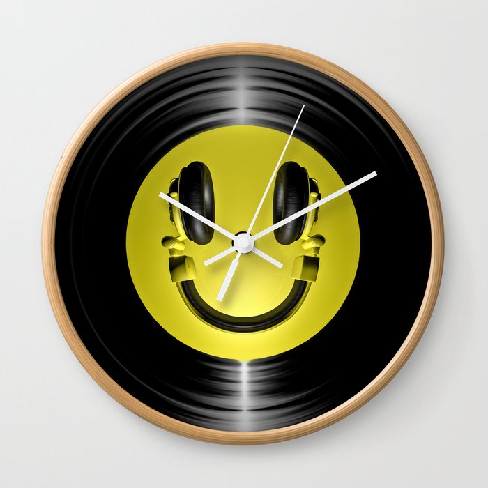 Vinyl headphone smiley Wall Clock