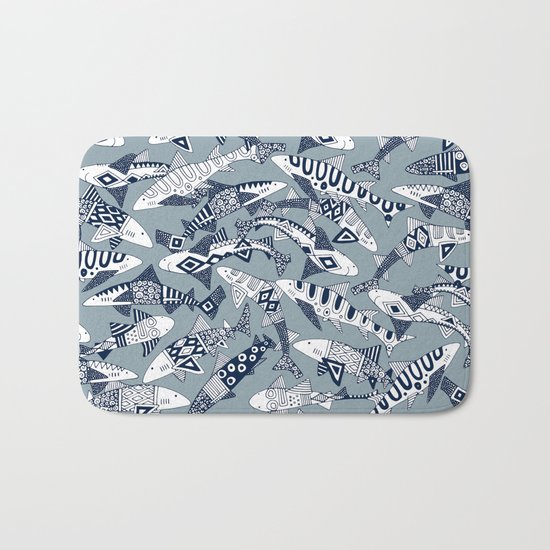 shark party blue Bath Mat