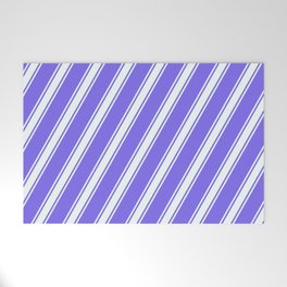 [ Thumbnail: Medium Slate Blue & Mint Cream Colored Lined Pattern Welcome Mat ]