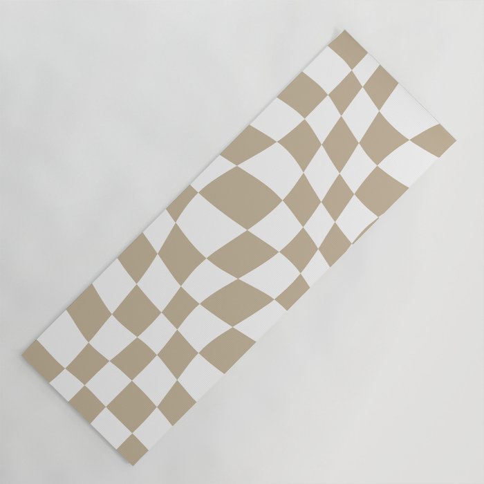Warped Checkered Pattern (tan/white) Yoga Mat