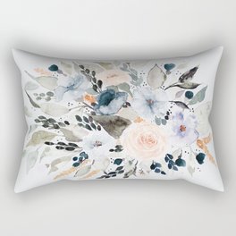 Loose Blue and Peach Floral Watercolor Bouquet  Rectangular Pillow