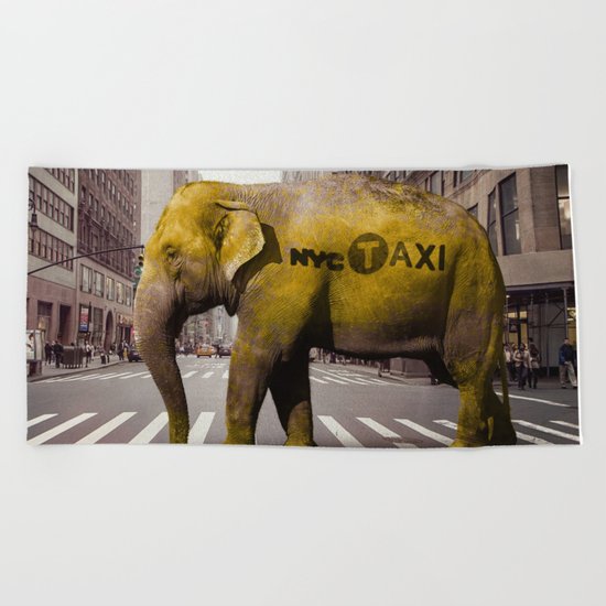 Elephant Taxi NYC Beach Towel