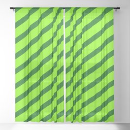 [ Thumbnail: Chartreuse & Dark Green Colored Stripes Pattern Sheer Curtain ]