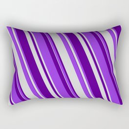 [ Thumbnail: Purple, Light Gray & Indigo Colored Stripes/Lines Pattern Rectangular Pillow ]