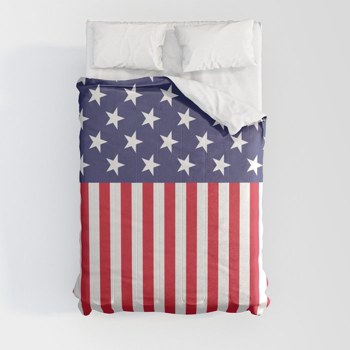 USA Red White and Blue Stars and Vertical Stripes American Flag Comforter