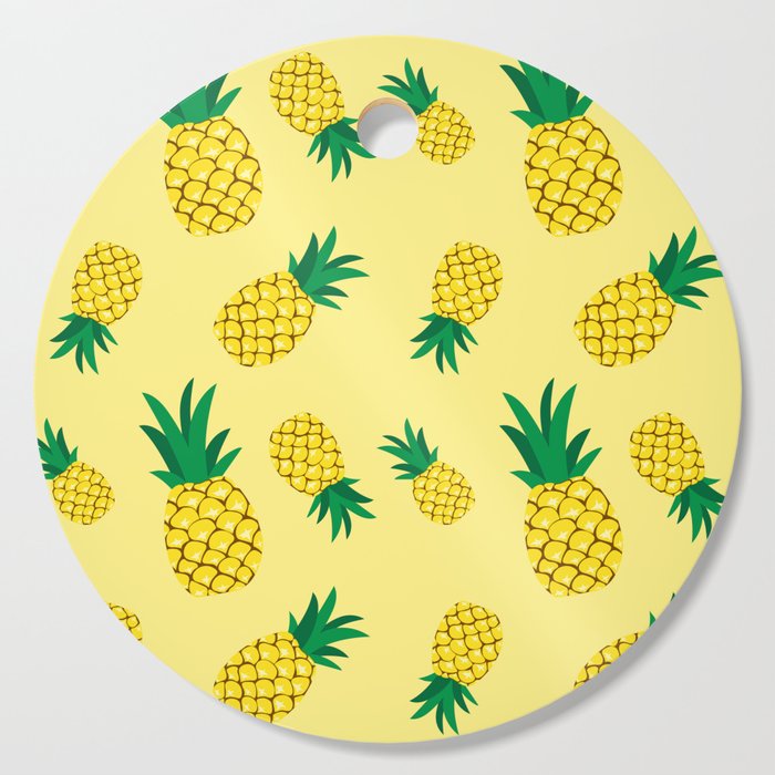 Cute pineapple hand drawn illustration on yellow background. Summer  colorful tropical fruit. Cutting Board by HOME VIBES